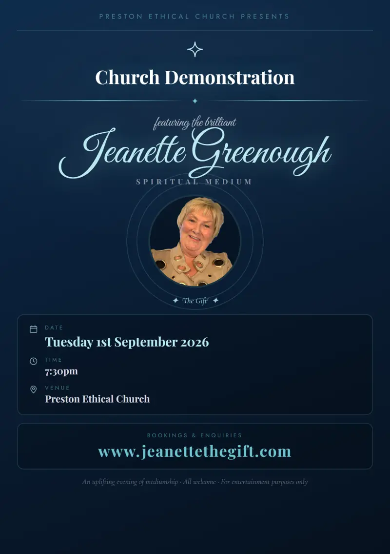 Event poster: Church Demonstration, 1 September 2026, Preston Ethical Church