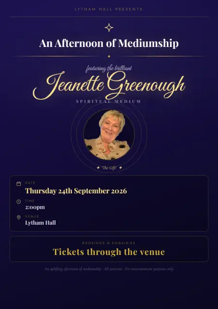 Event poster: An Afternoon of Mediumship, 24 September 2026, Lytham Hall