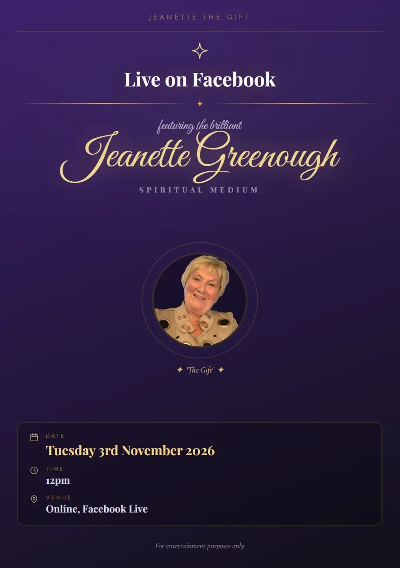 Event poster: Live on Facebook, 3 November 2026, Online, Facebook Live