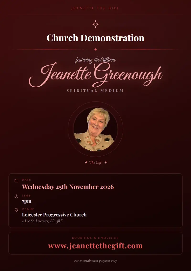 Event poster: Church Demonstration, 25 November 2026, Leicester Progressive Church