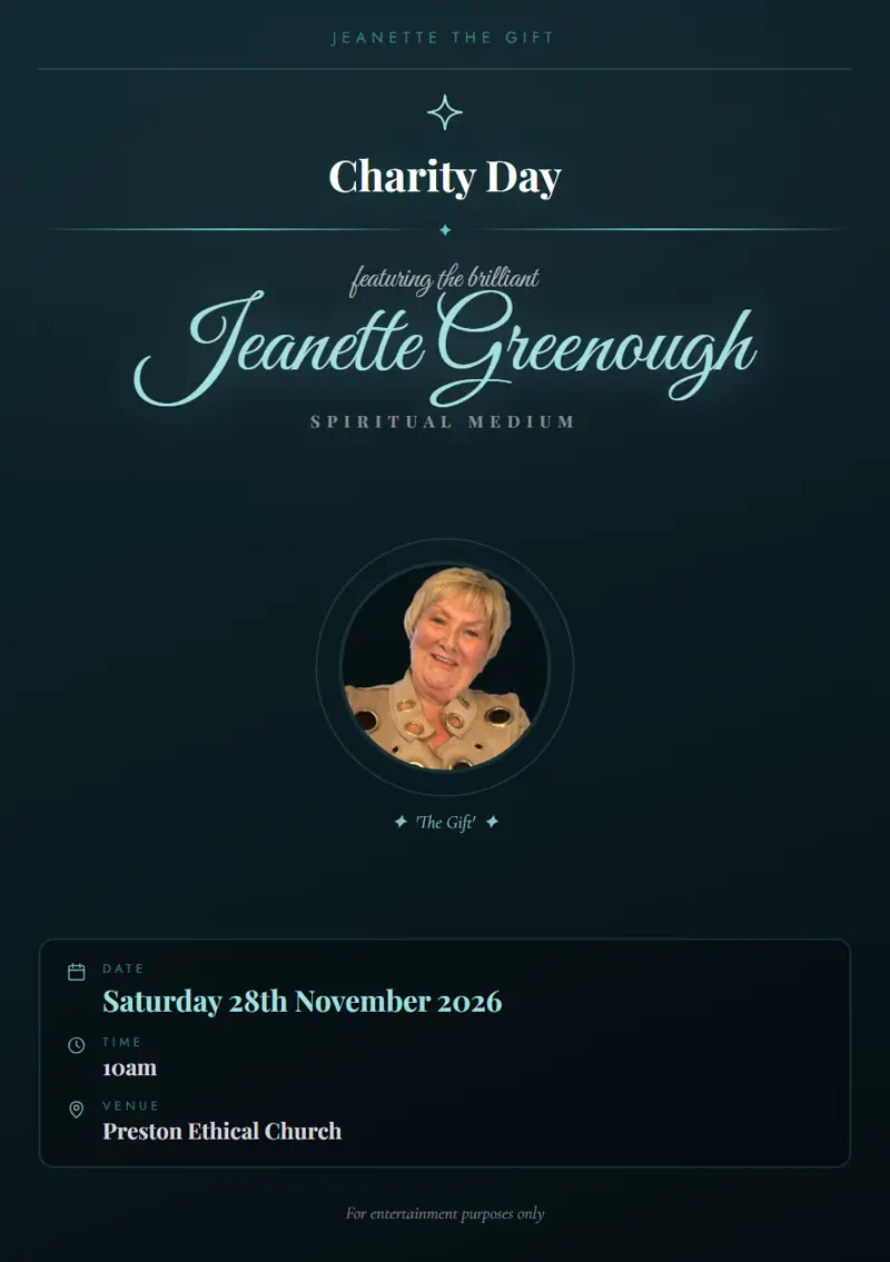 Event poster: Charity Day, 28 November 2026, Preston Ethical Church