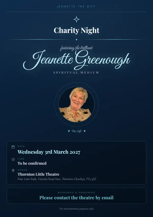 Event poster: Charity Night, 3 March 2027, Thornton Little Theatre