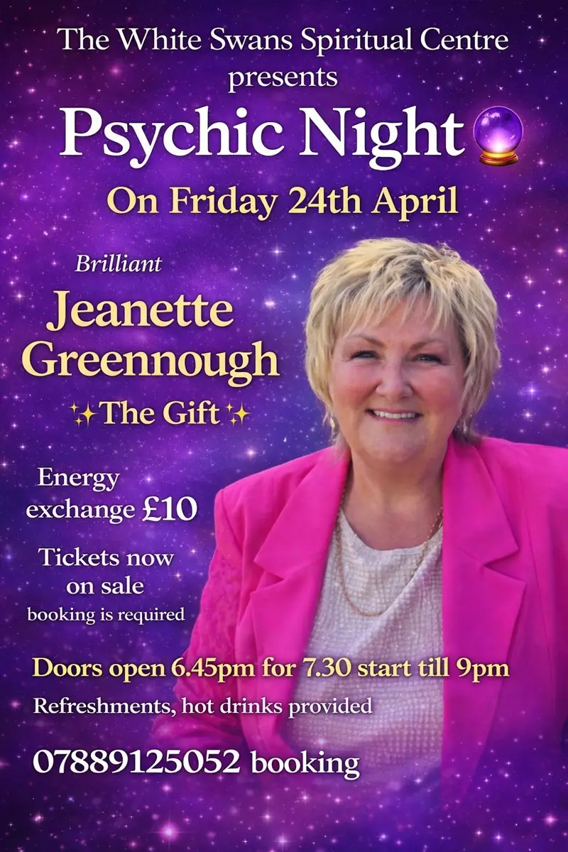 Event poster: Demonstration Evening, 24 April 2026, The White Swan Spiritual Centre, Swinton