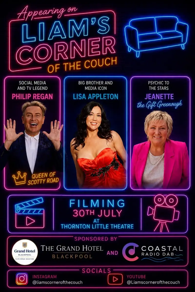 Event poster: Liam's Corner of the Couch, 30 July 2026, Thornton Little Theatre