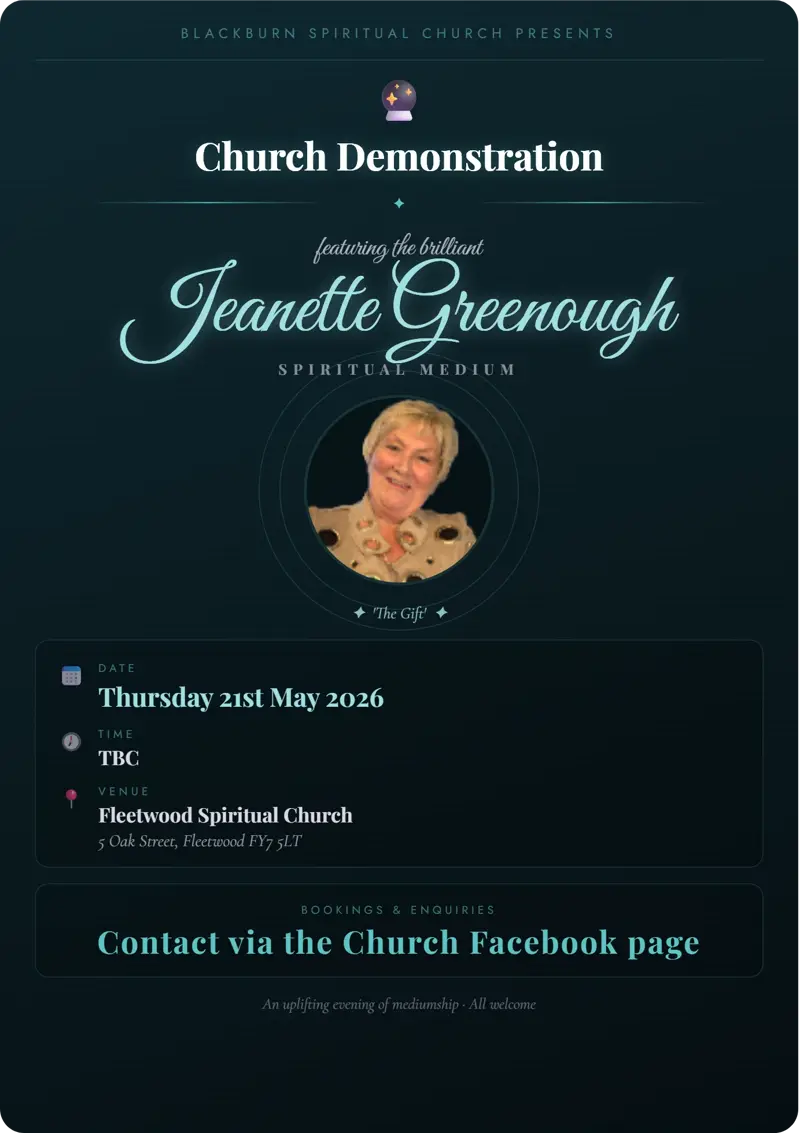 Event poster: Church Demonstration, 21 May 2026, Fleetwood Spiritual Church
